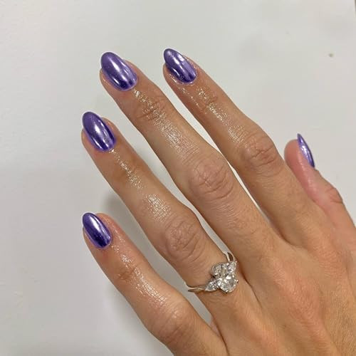 Matte Purple Chrome Press on Nails Short Almond Nails Press oval short purple