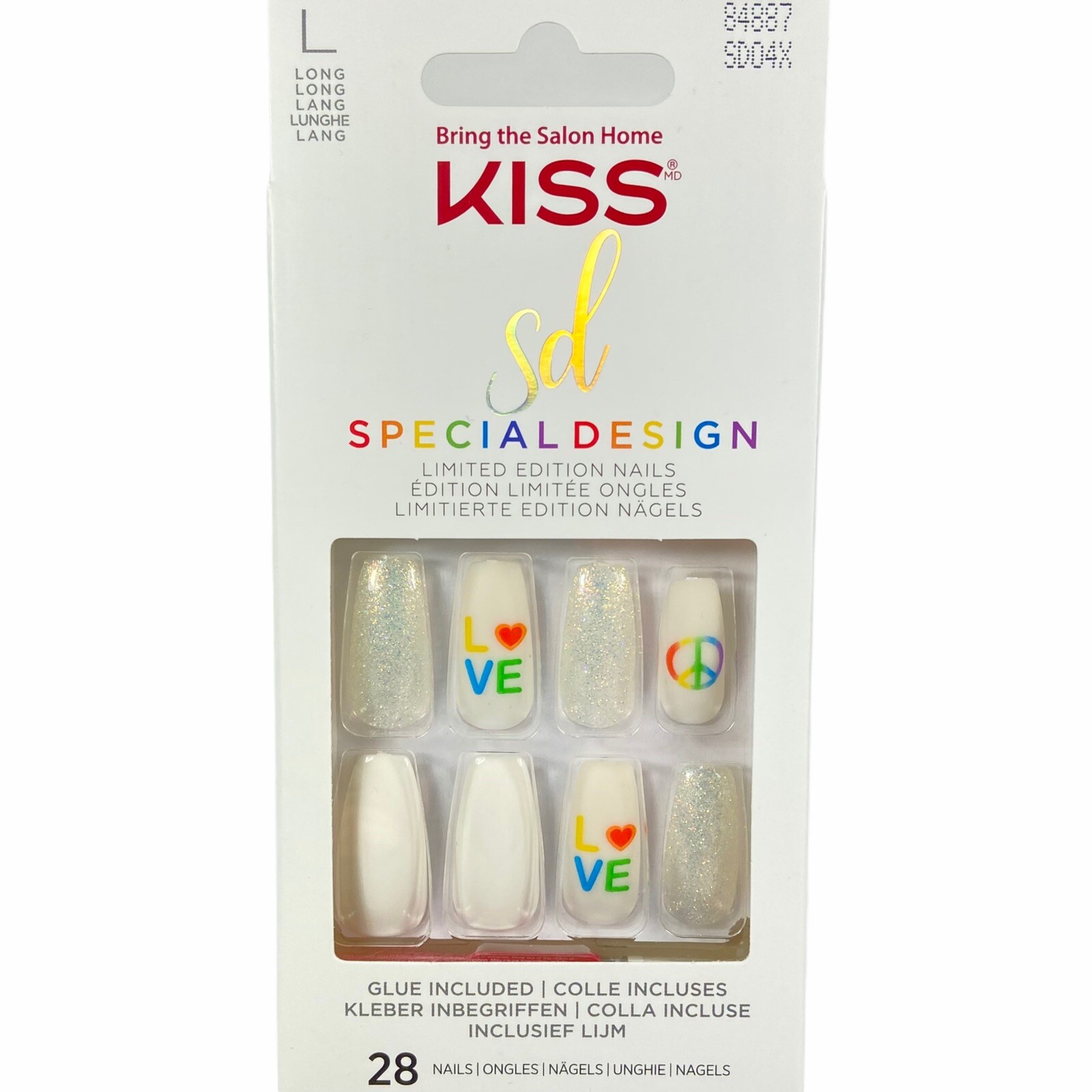 Kiss Nails Special Design Press Glue Manicure Long Coffin White Rainbow Pride