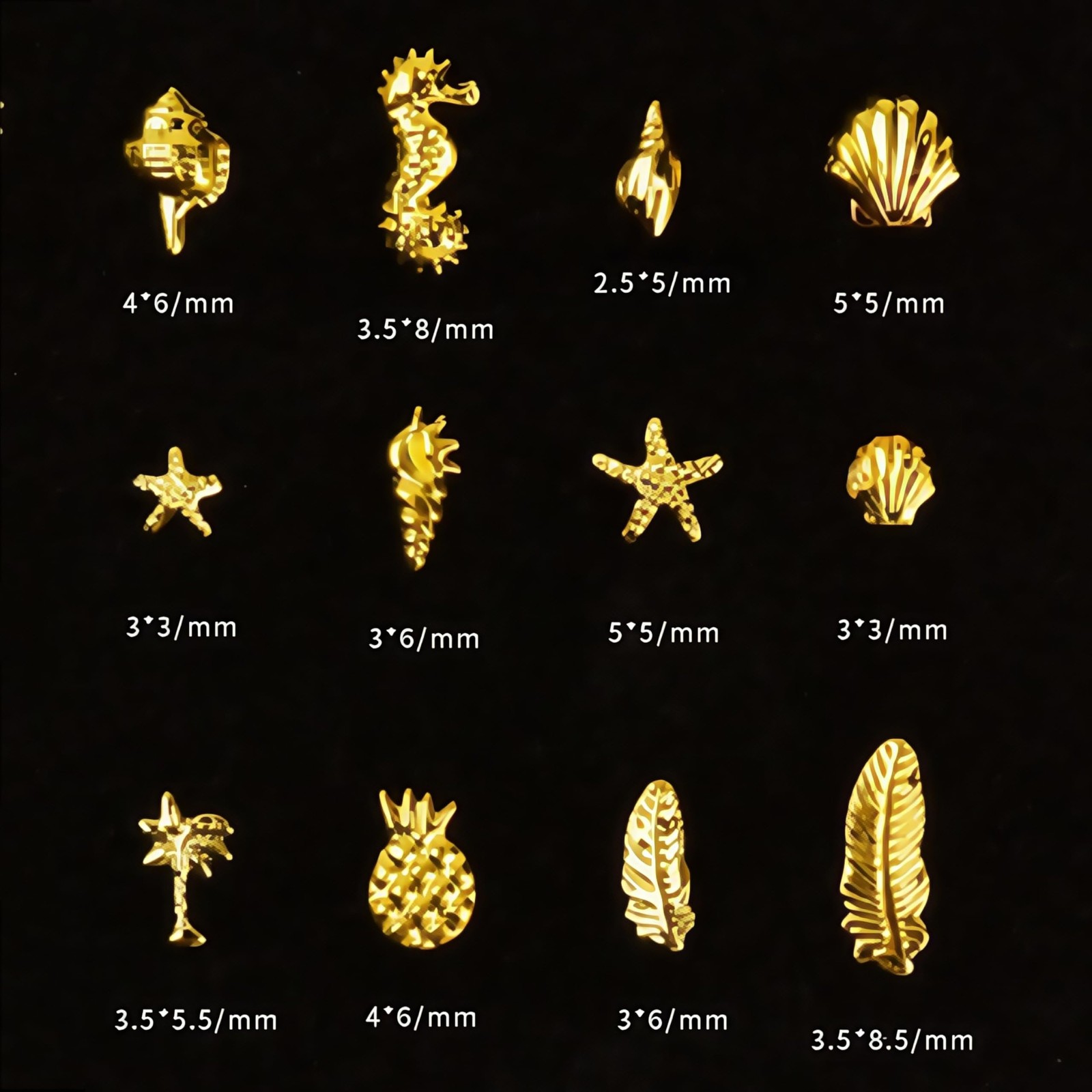 3D Metal Nail Art Studs Mixed Shapes Gold Shell Seahorse Starfish Conch Alloy…