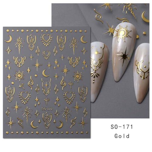 12 Sheets Metallic Nail Stickers Sun Star Nail Art Stickers 3D Self-Adhesive