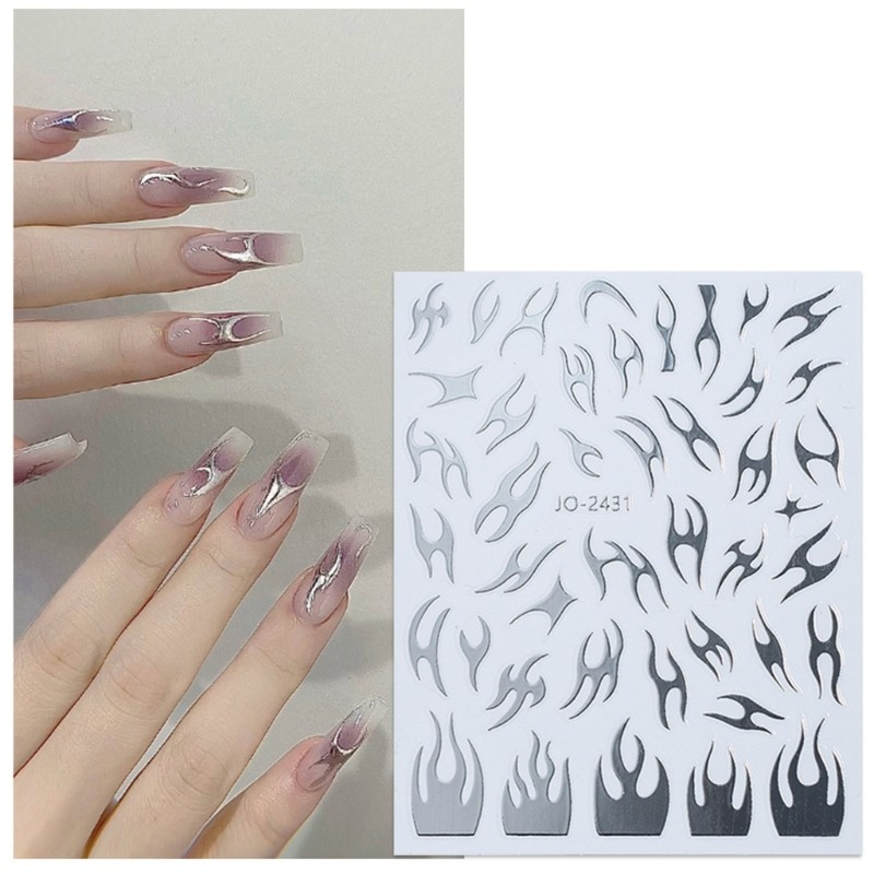 Nail Stickers Irregular Flame 3D Bronzing Strips Decals Sliders For Nails Tribal