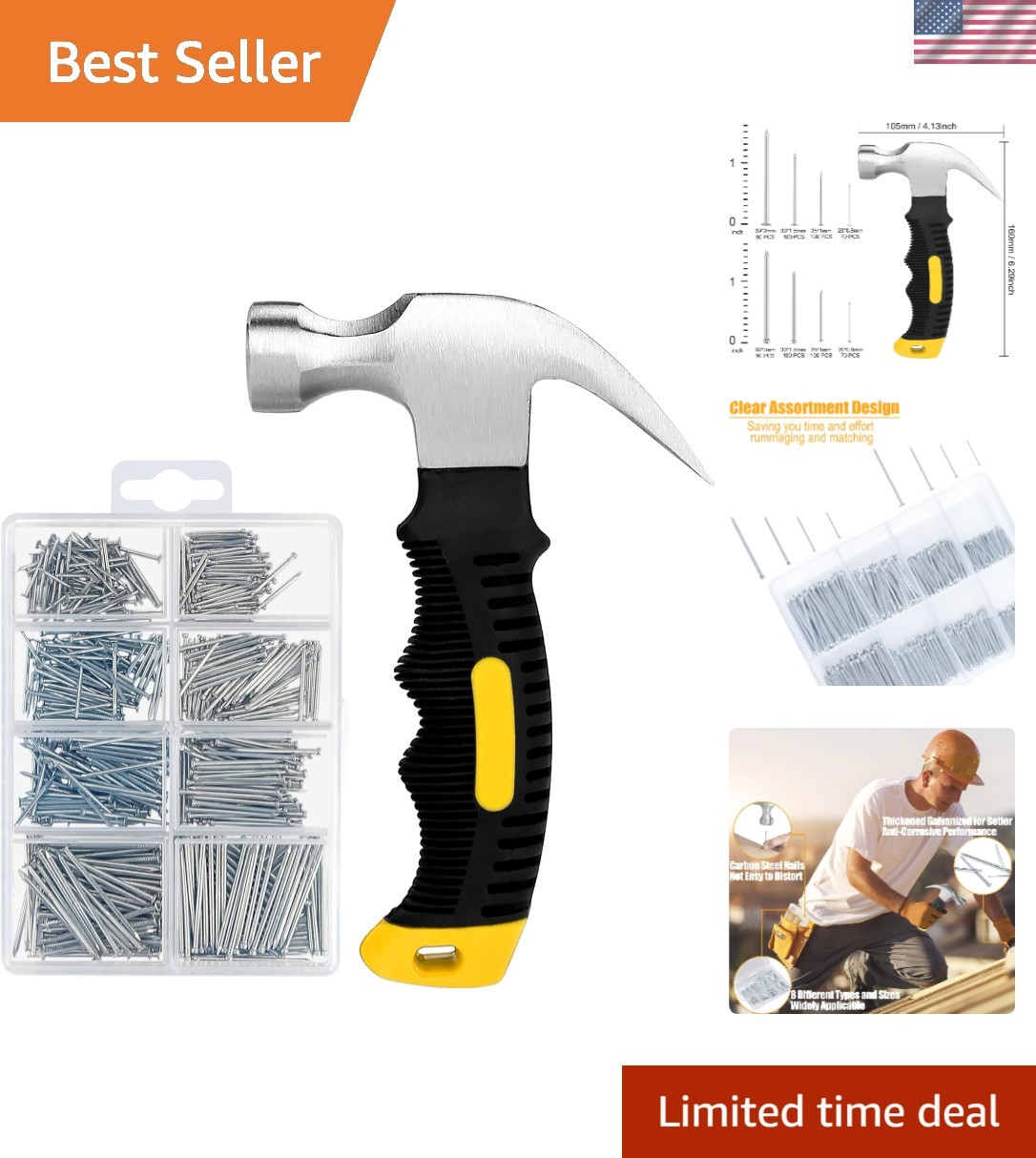 Comprehensive 700PC Nail Kit with Portable 8oz Hammer for Home Decor Projects
