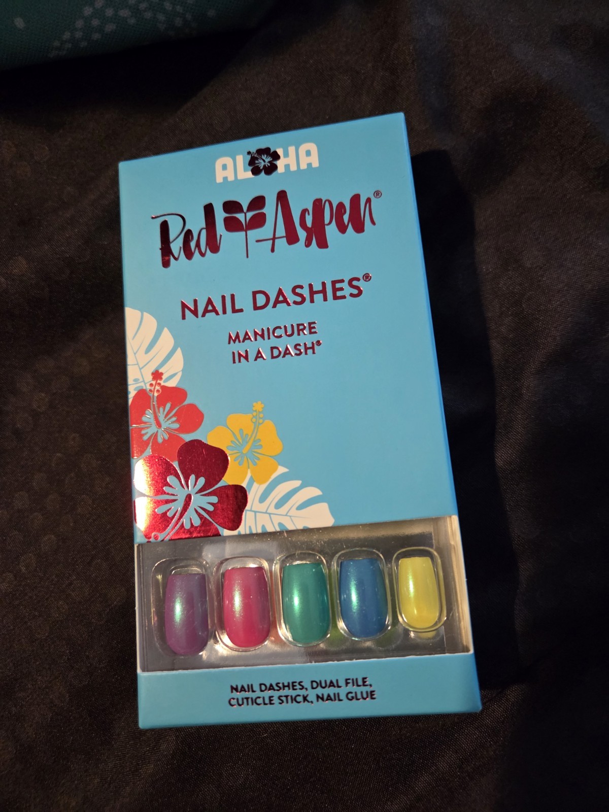 Red Aspen Nail Dashes Press-On Nails Multicolor Square Tropical Shiny Glue