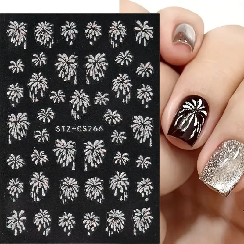 3D Glitter Firework Nail Art Stickers Self Adhesive Sparkling Blooming Firework