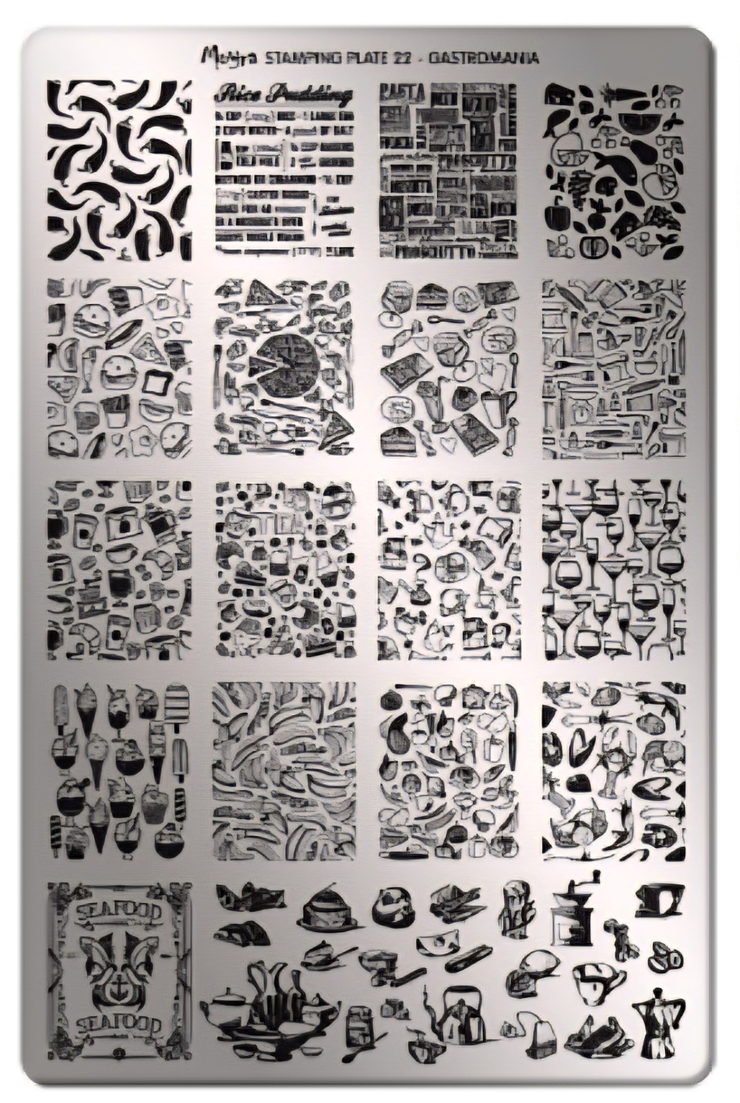 Moyra 22 Gastromania Nail Stamp Plate Rice Pudding Tea Pizza Food Picnic Cheese