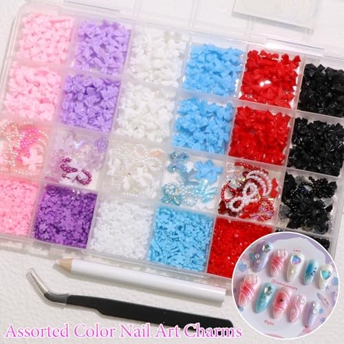 Bow Nail Charms Set 6 Colors Assorted 3D Charms for Nails Multiple Colorful