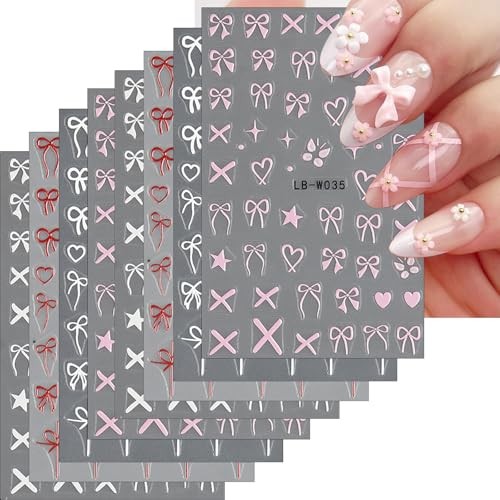 8Sheet Valentine’s Day Nail Stickers Pink Red Lover Bow Nail Art Stickers