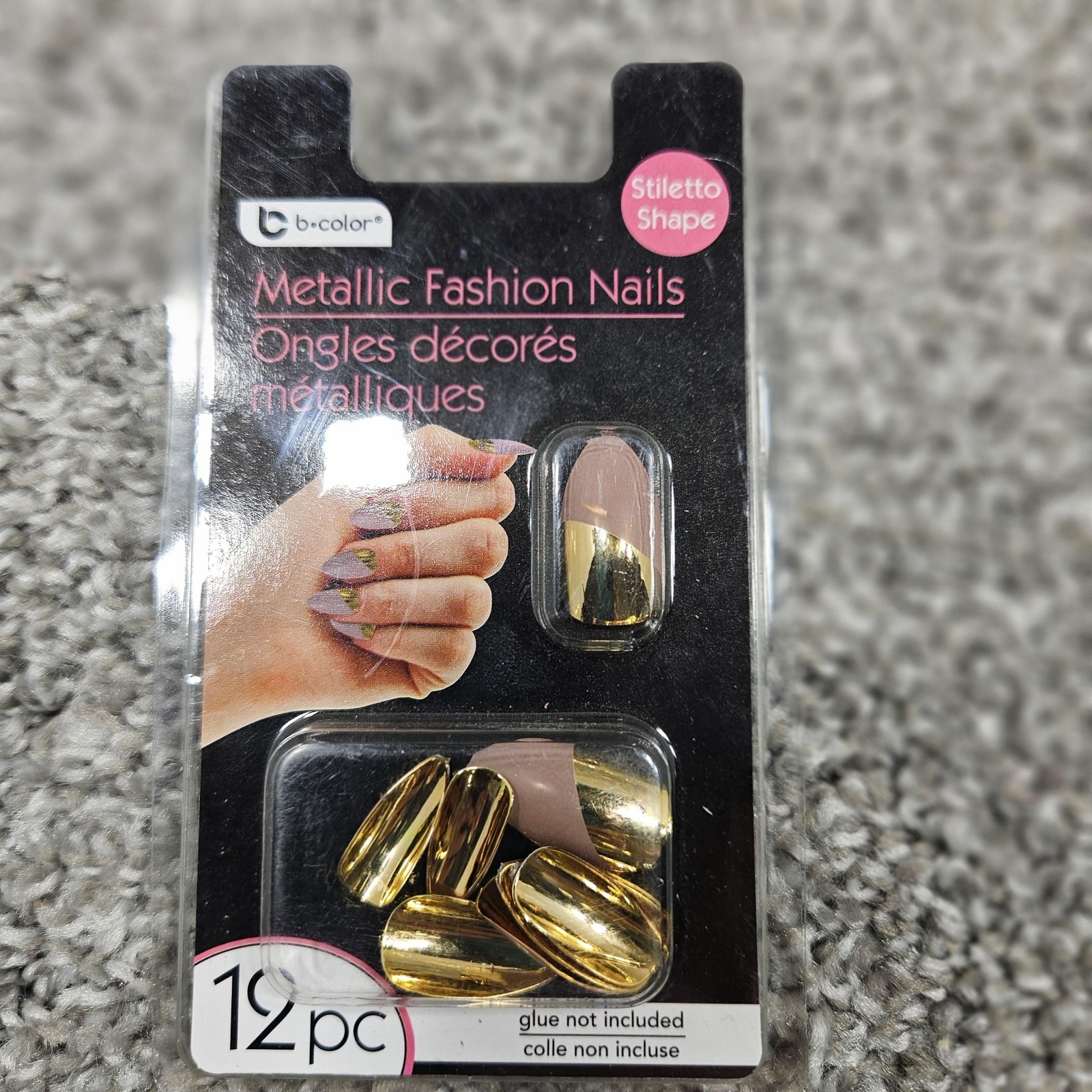 B-Color Metallic Fashion Nails Set 3 Packs Stiletto Shape Glue On 12pc Each New