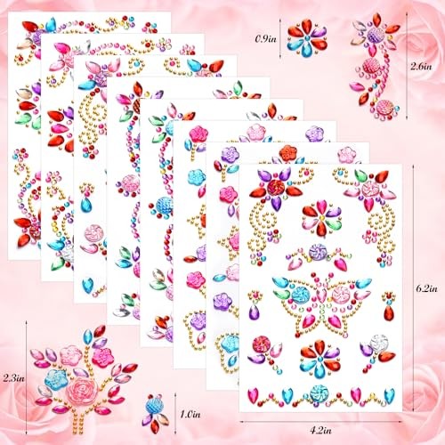 8 Sheets Colorful Gem Stickers Jewels for Crafts, Acrylic Glitter Self