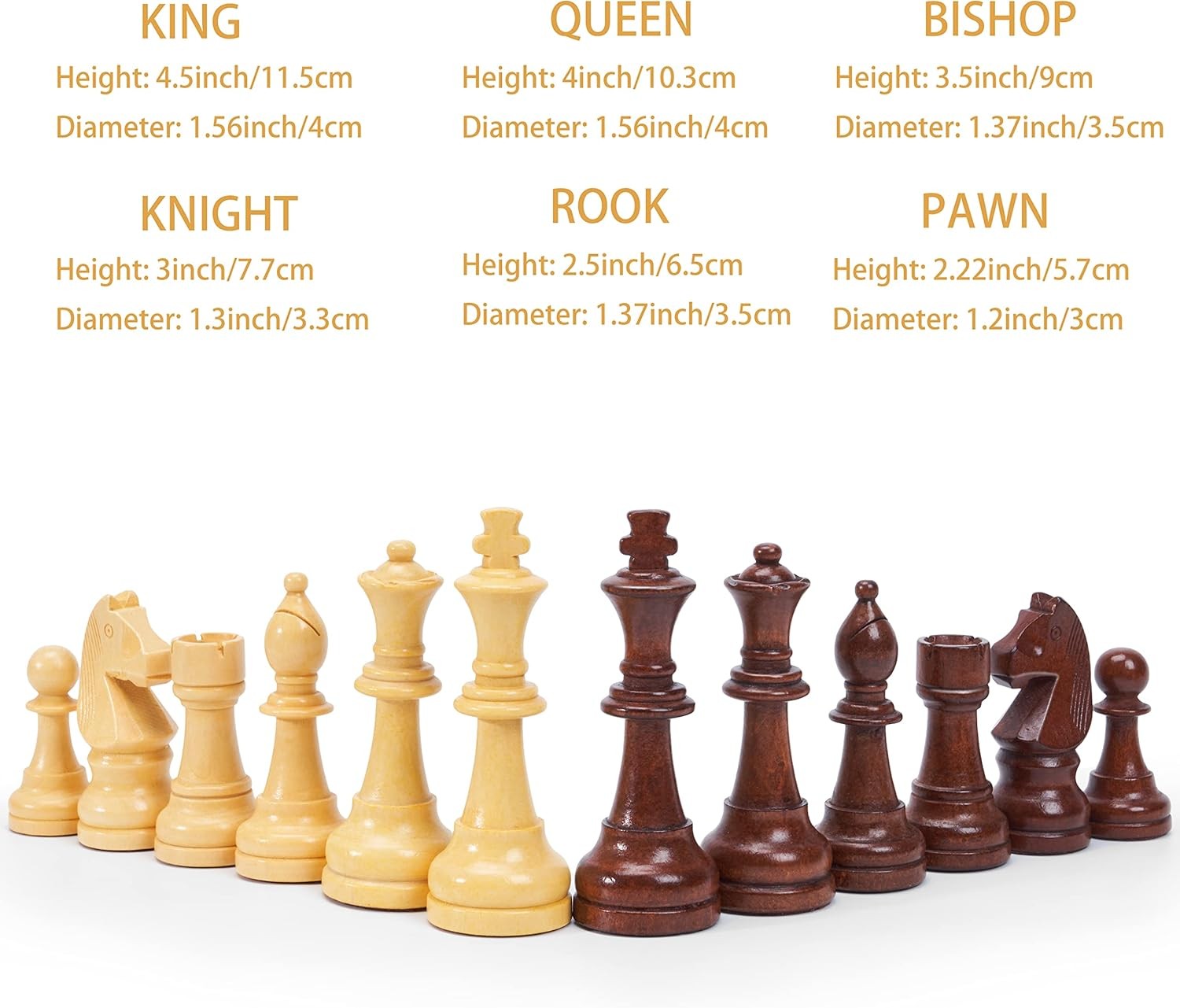 Vamslove Wooden Chess Pieces Large 4.5” King Set of 32 Luxury Staunton Wood…