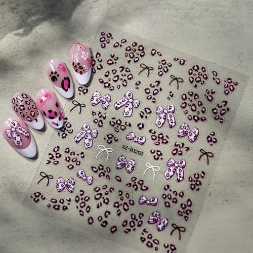 Leopard Print Nail Stickers Bow Decals for Nail Art Black Flower Nail Nial-5