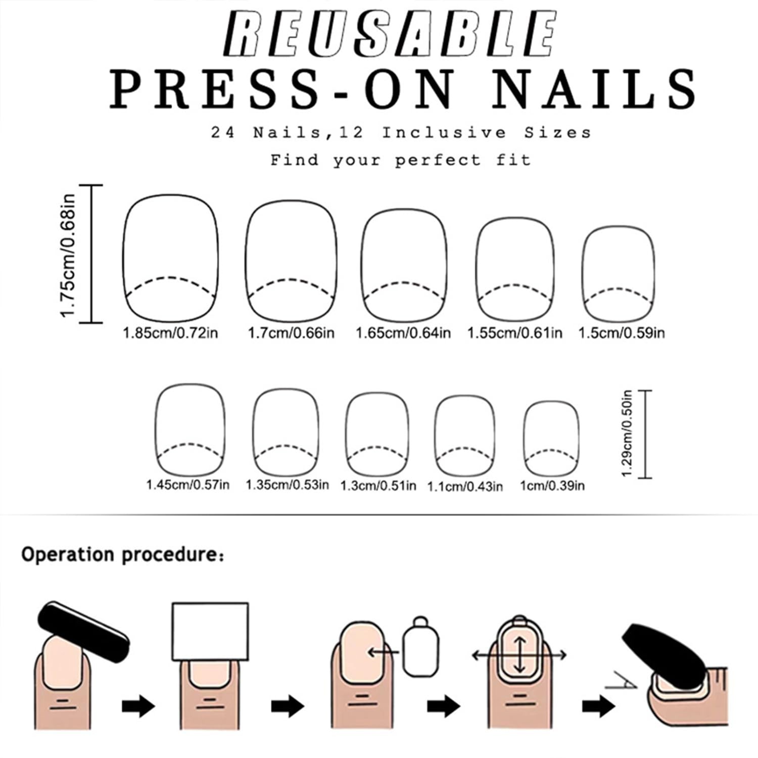White French Tip Press on Nails Short Square Fake Nails White Flowers False N…