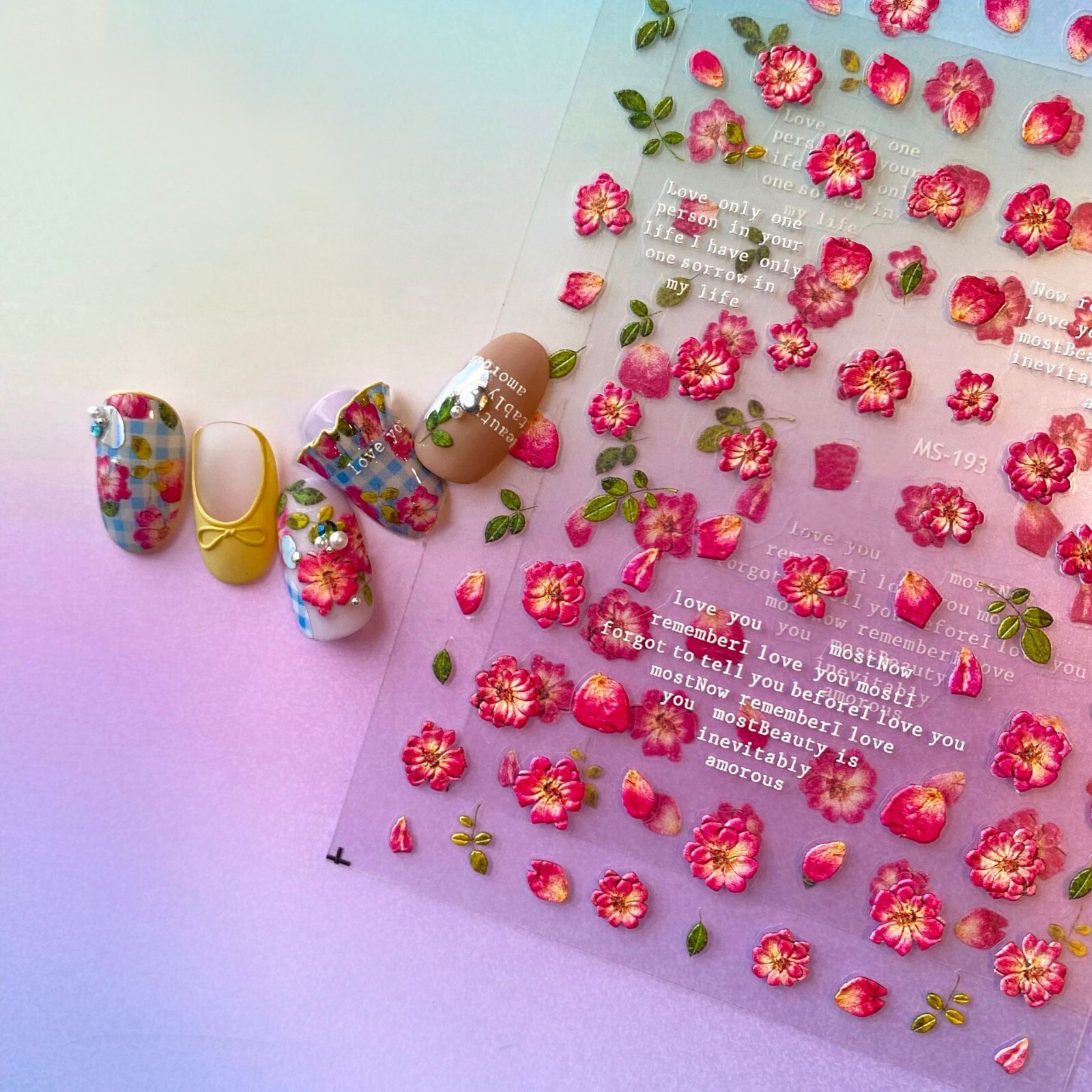 Rose Red Wild Flower Nail Art Sticker Floral Self Adhesive Decal Nail Design