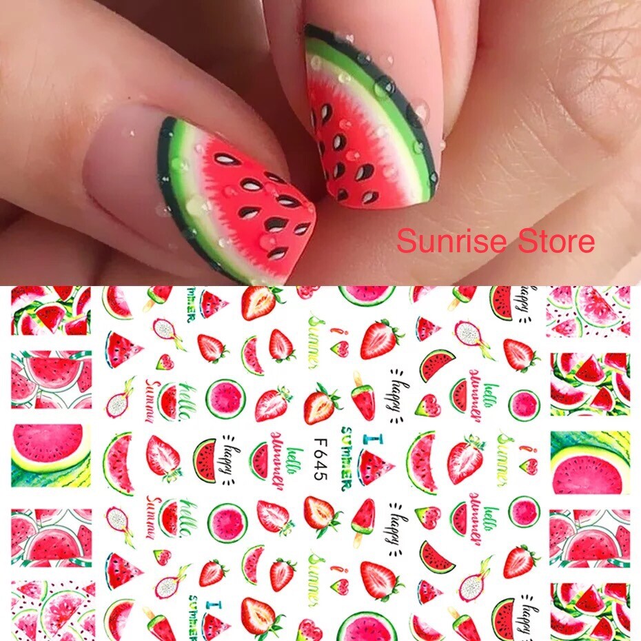 Nail Art Sticker Spring Summer Flower Leaves Fruit Beach Girl Decals Manicure