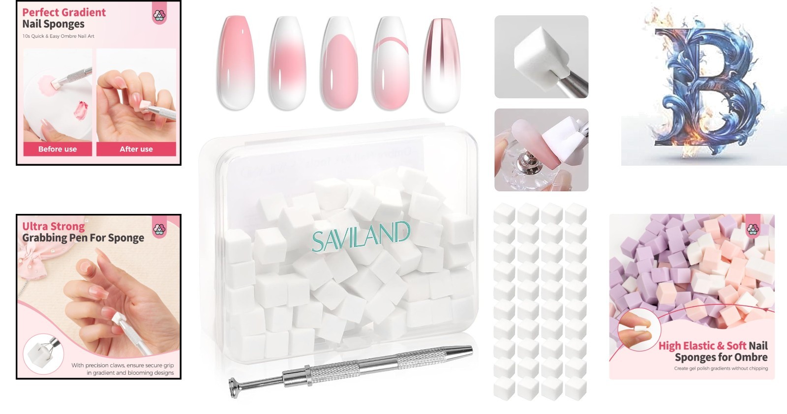 100PCS Ombre Nail Sponges with Grabbing Pen & Storage Box – Perfect for Artistry