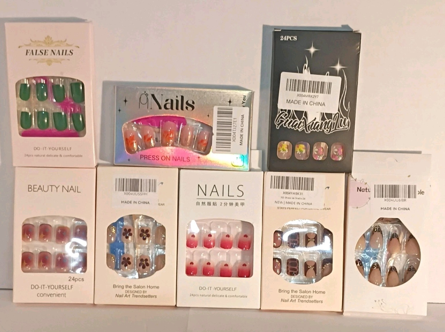 Press-On Nails Multicolor Short Pre-Designed, Lot Of 6