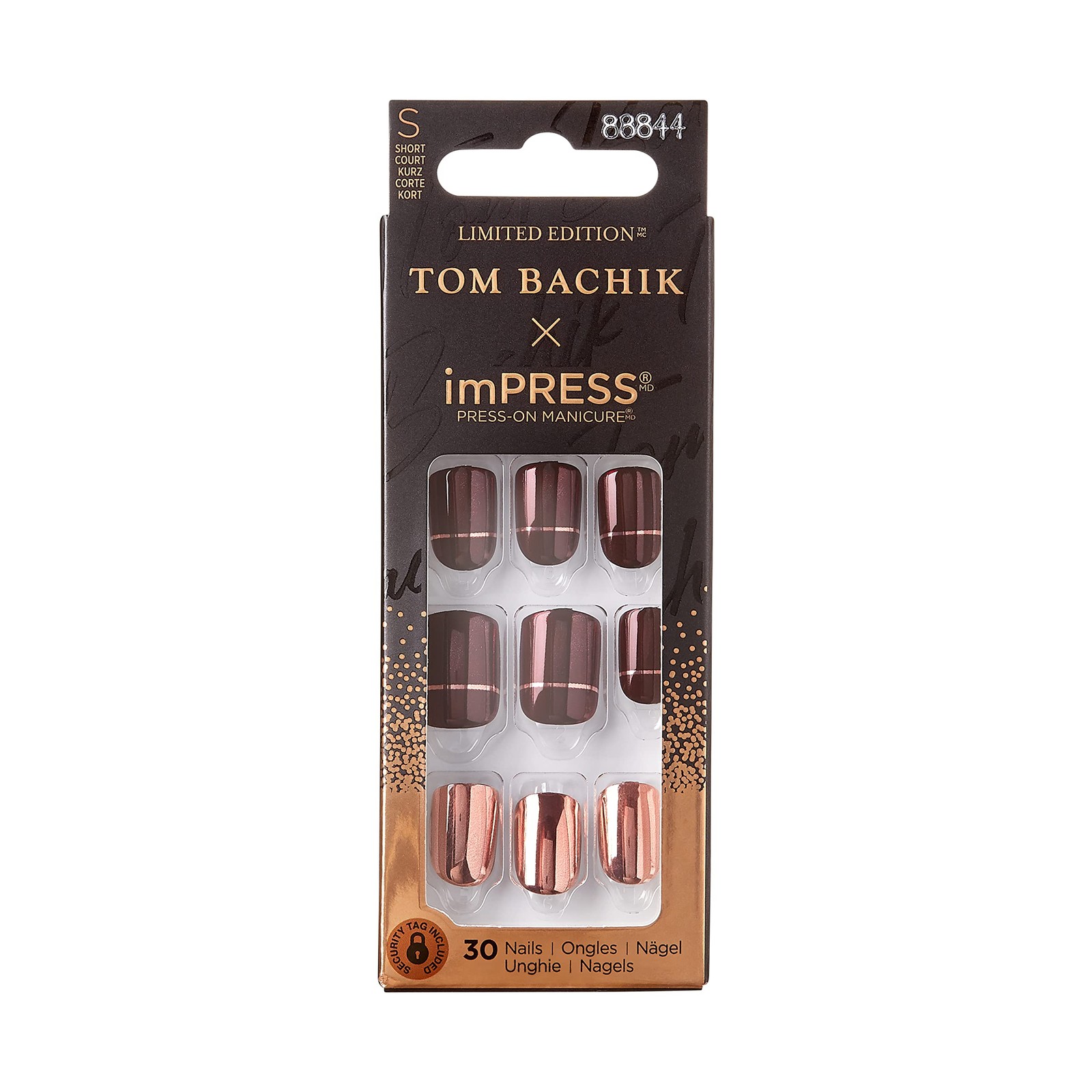 KISS TOM BACHIK x imPRESS Press-On Manicure Nail Kit, Style “At Short, Bronze