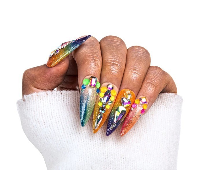 Lovful – Rainbow Glass Handmade Nails H252 (S) – Stiletto Midlength