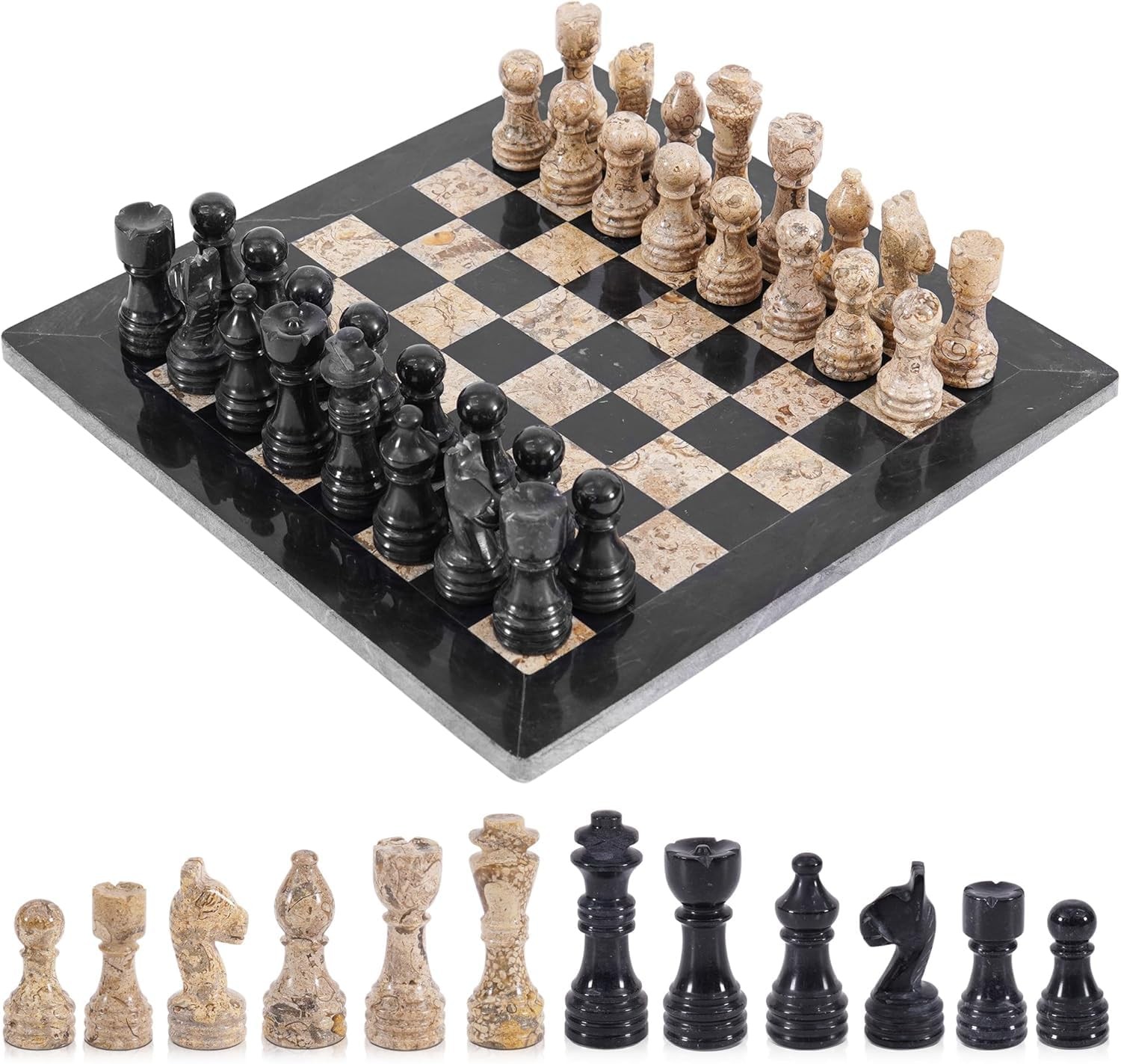 Radicaln Marble Chess Set 12” Inches Black and 12 inches, Coral