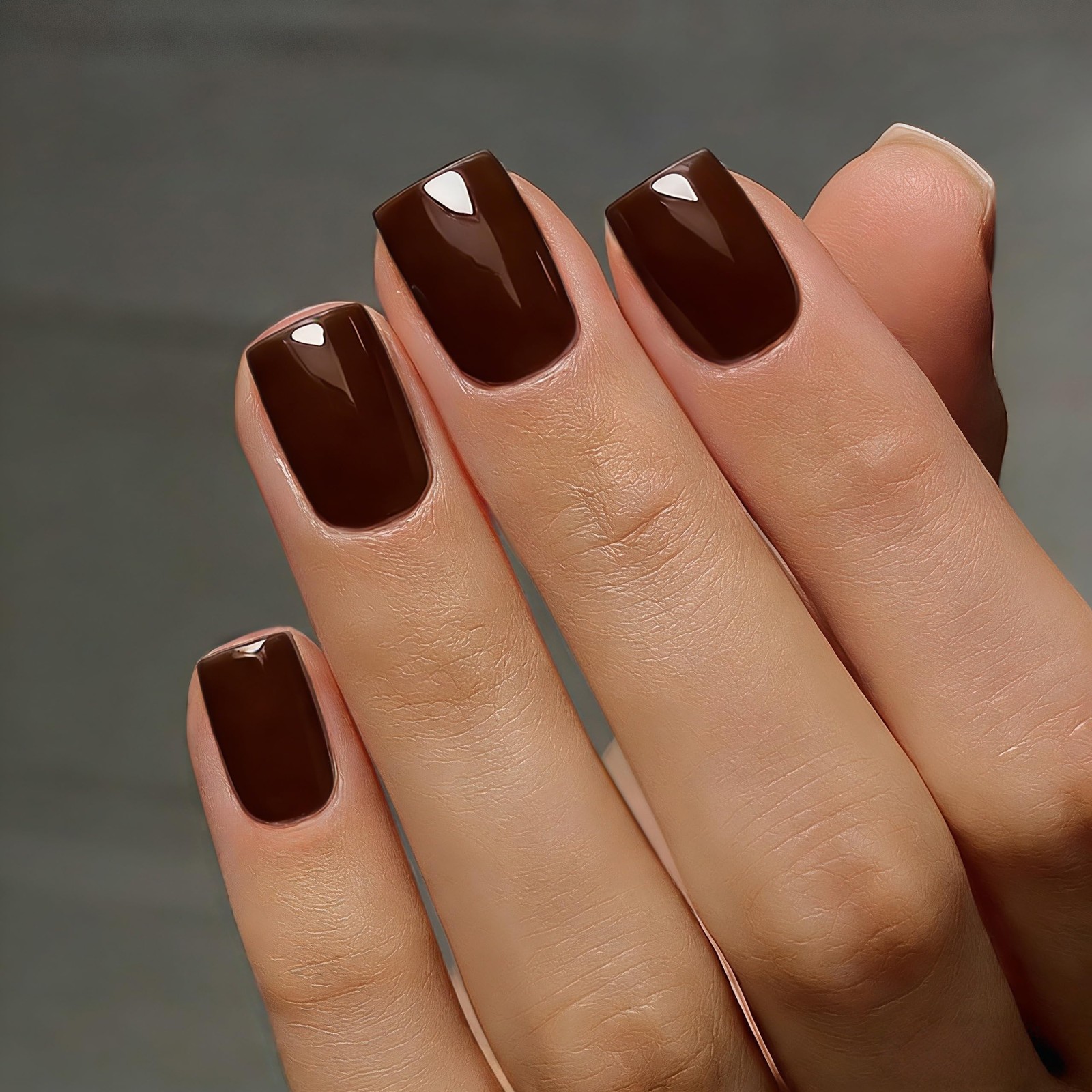 SXVME Soft Gel Press On Nails Short Square, 30 Pcs 15 Sizes Chocolate Brown B…
