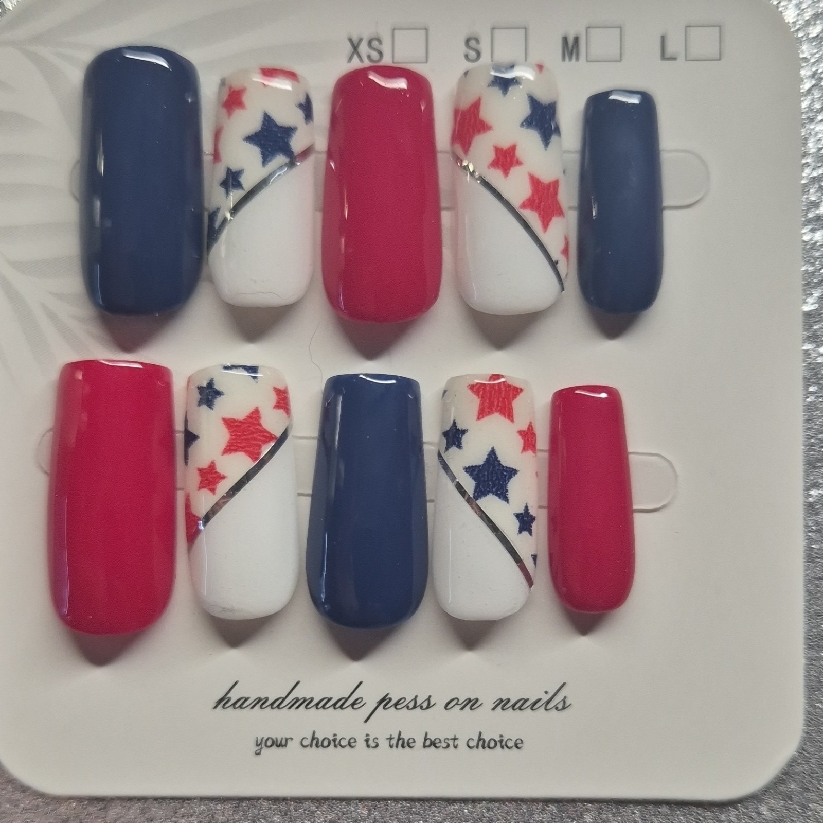 Red White Blue Star Glossy Square Press-On Nails Set Pre-Designed Full Cover