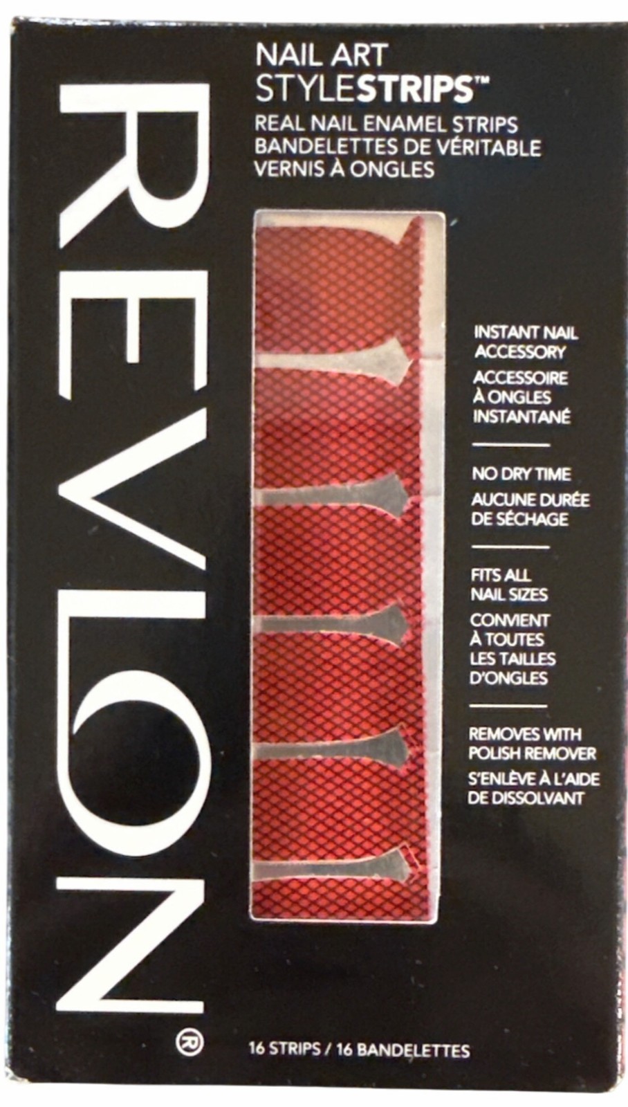 Revlon REAL NAIL ENAMEL16 Style Strips FLAMING FISHNETS Black+Red Stylish+Chic