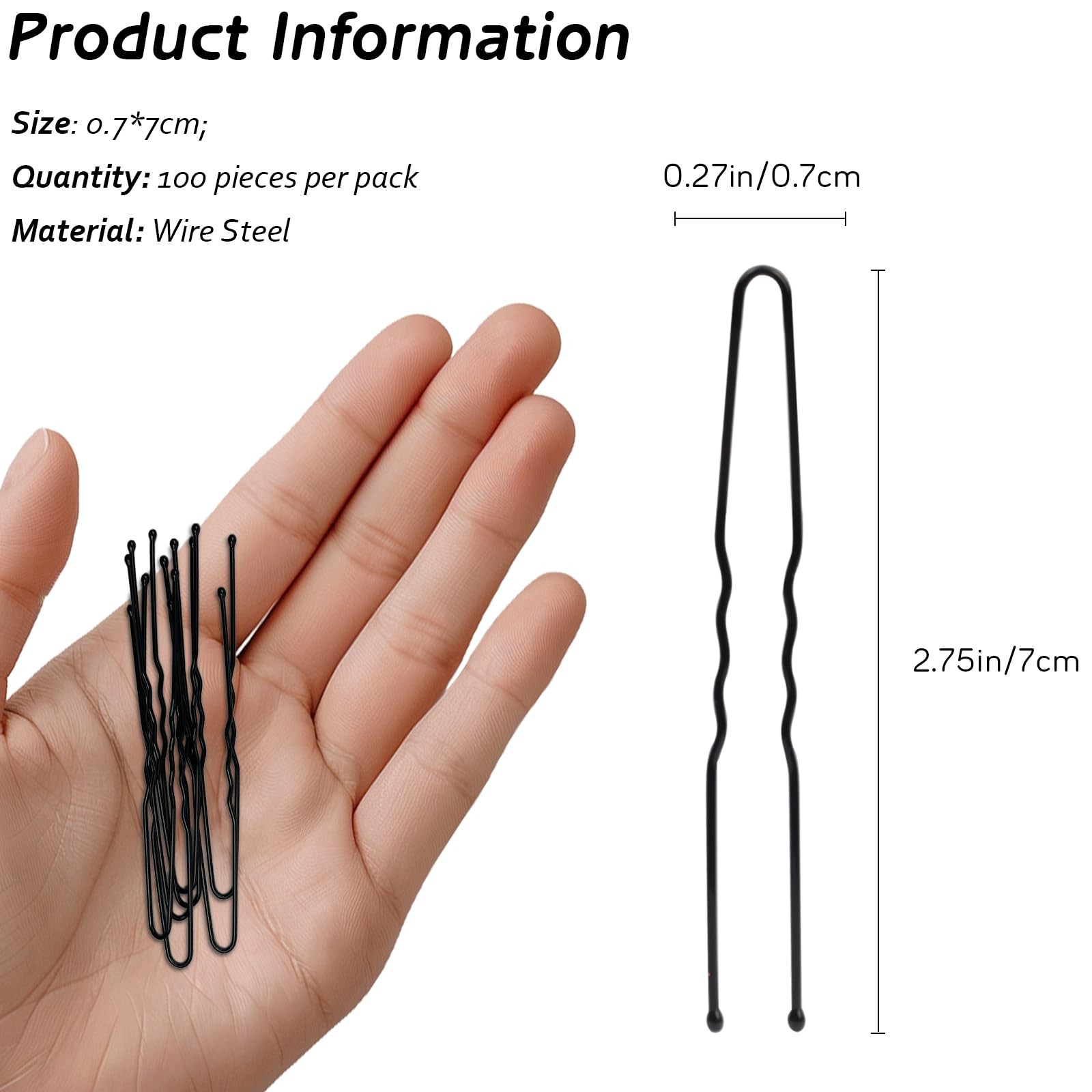 100 Pack Durable U-Shaped Hair Pins for Women’s Thick Hair, Classic Black