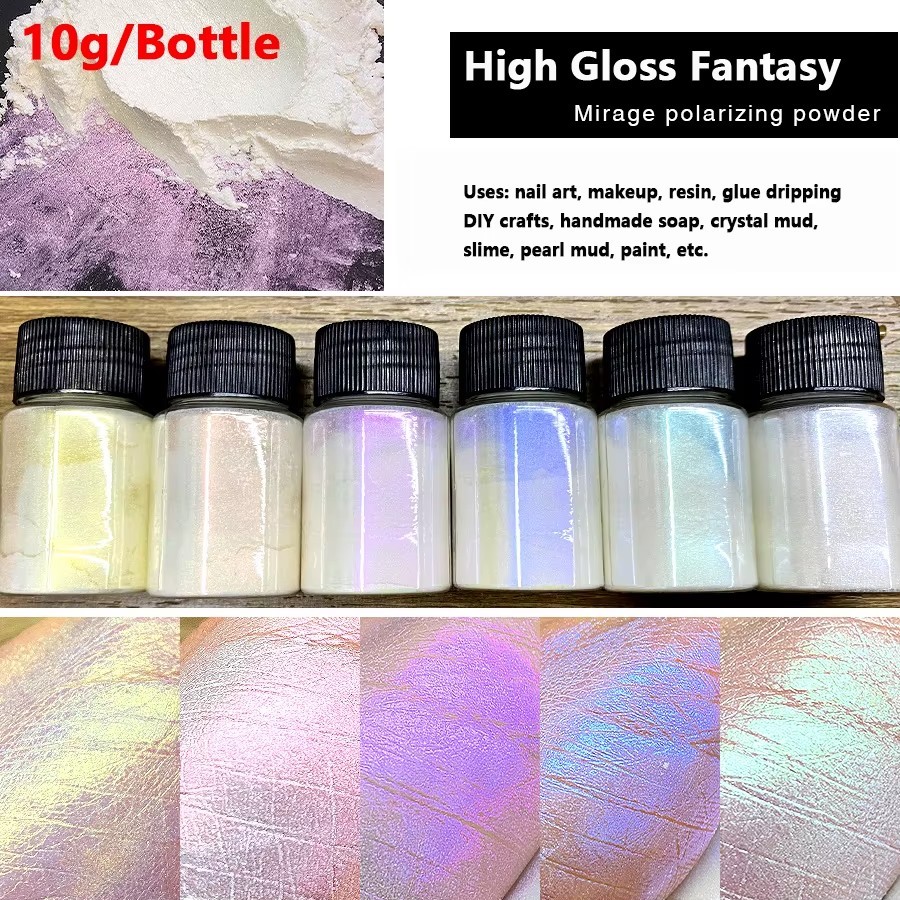 Aurora Mermaid Nail Art Powder 6 Pcs Set High Gloss White Pearl Chrome Pigment