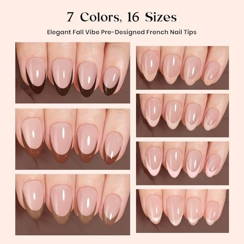 Beetles French Tip Press On Nails – Cocoa Mousse 1-S Almond-Cocoa Mousse French