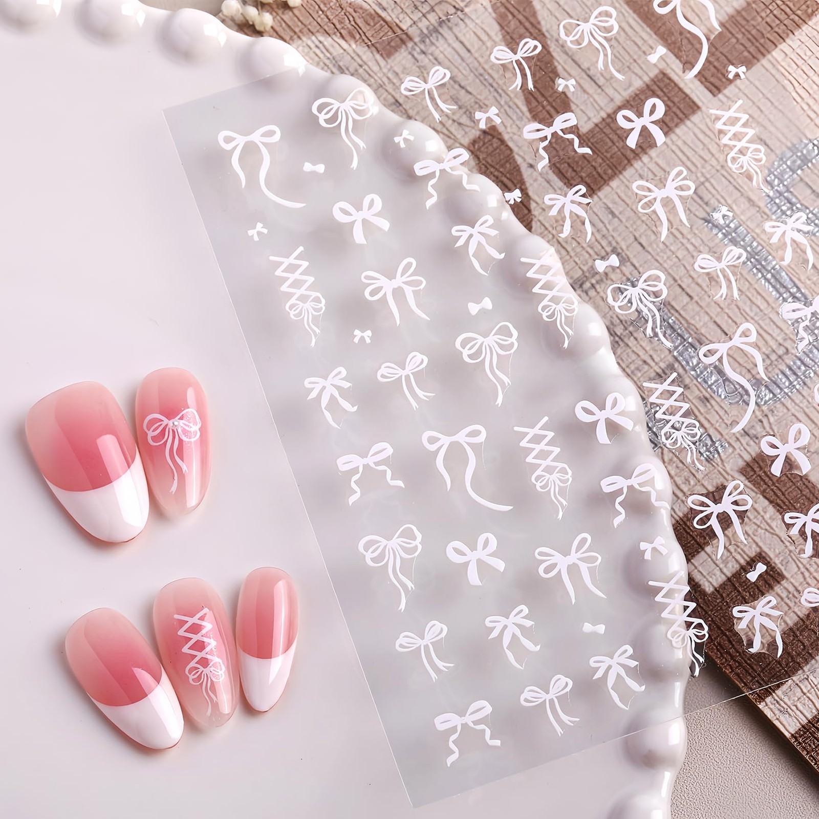 4Pcs Bow Nail Art Stickers Black White Red Gold Nail Decals Cute Ribbon Nail …