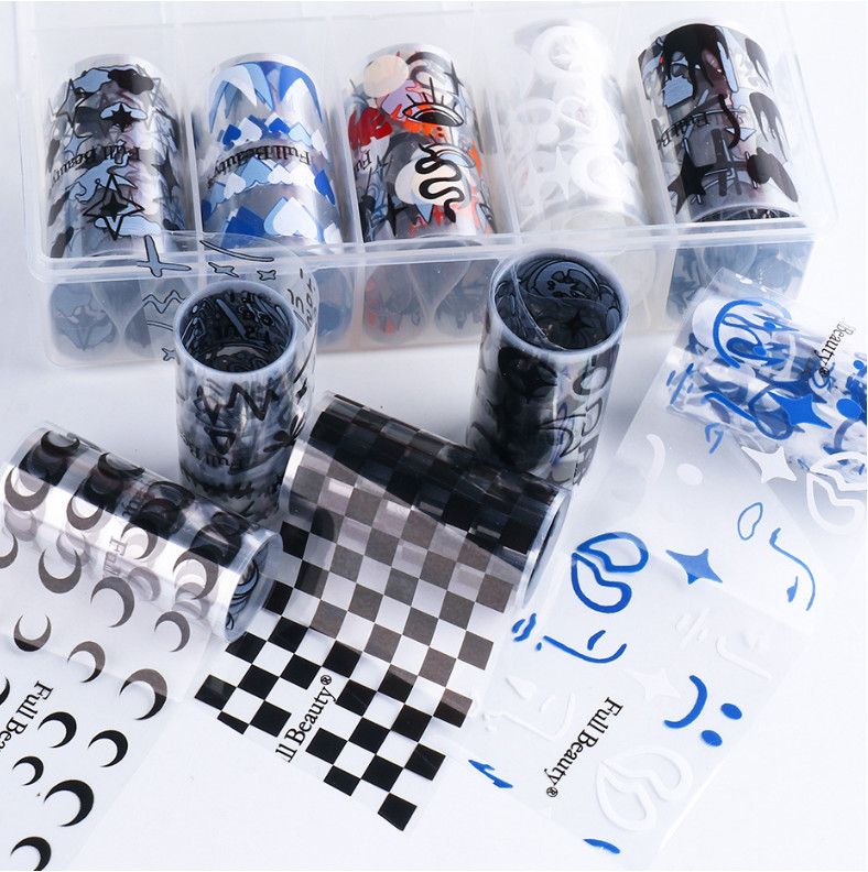 10Rolls Foil Stickers Black Moon Snake Evil Eye Nail Art Transfer Wrap Decor