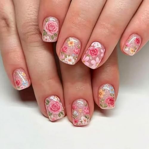 Color41 Rose Design Short Square Nails – Flower Design – Color41