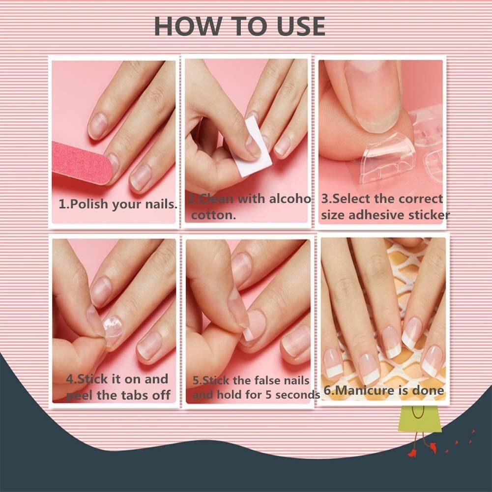 Multi-Purpose Nail Adhesive Tabs – Double Sided Stickers – 10 Sheets, 12 Sizes