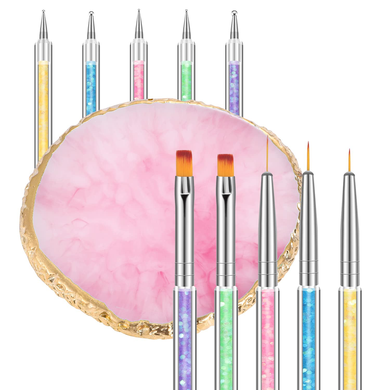 Resin Nail Art Palette Brush Set Color Mixing Dotting Pen Nail Tools Salon DIY