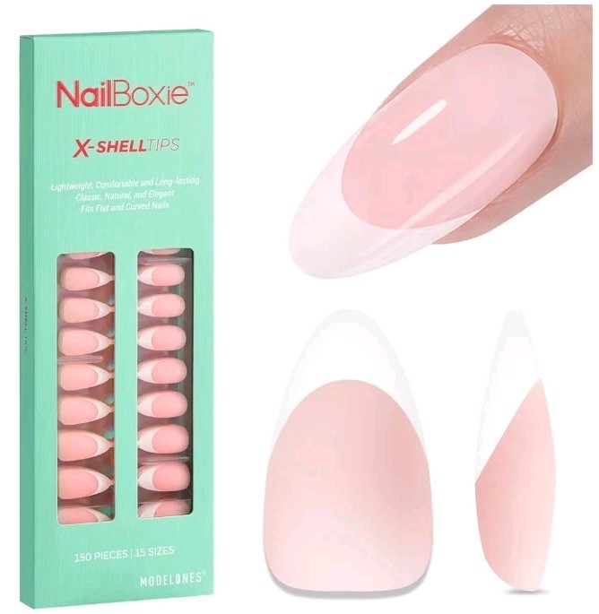 Modelones Nailboxie X-Shell Tips Full Cover French Nail Almond 15 Sizes 1950 Pcs