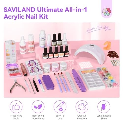 All-in-One Acrylic Nail Kit with Drill – Beginner-Friendly, Clear White Pink Pow