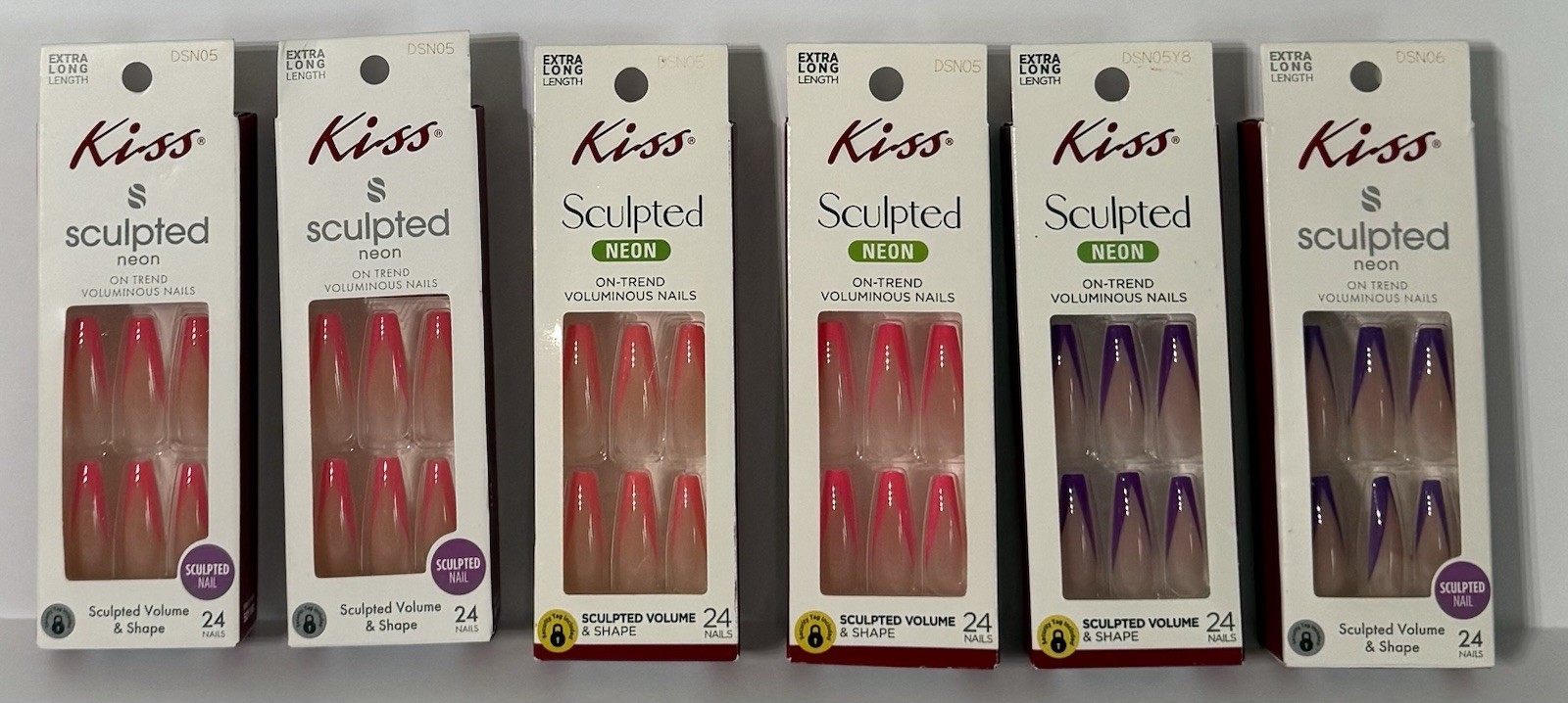 Kiss Sculpted Neon Extra Long Length Press-On Nails-24ct-4 Pink & 2 Purple