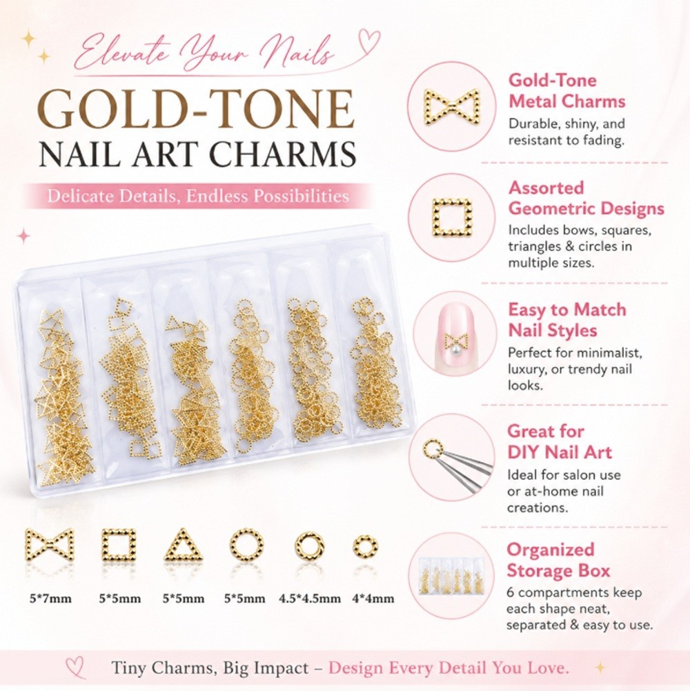 Gold 3D Nail Art Decorations – Ocean Rivets, Shell Rhinestones for Manicure Tips