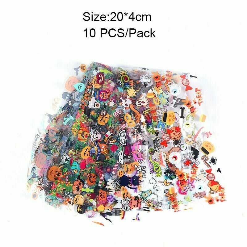 10x Halloween Series Nail Foil Stickers Transfer Decals Paper Nail Decor Fashion