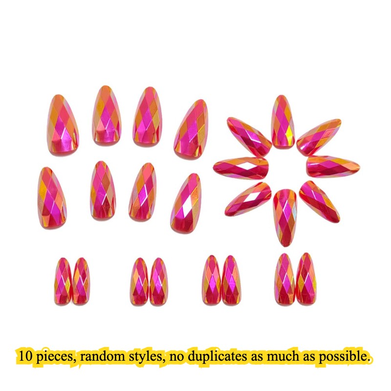 Long Round Almond Fake Nails Metallic Mirror Shimmer 3D Laser Glue on Nail Lot