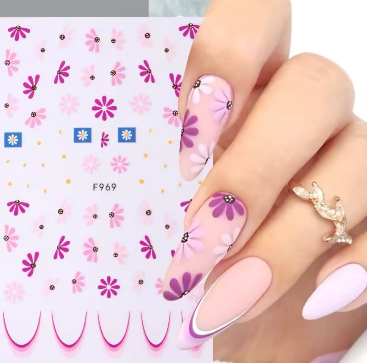 Nail Art Stickers Transfers Decals Spring Summer Flowers Floral Daisy Pink F969