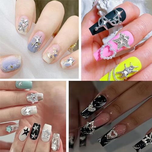 55pcs Silver Star Nail Charms Star Charms for Acrylic Nails 3D Stars Nail Gems