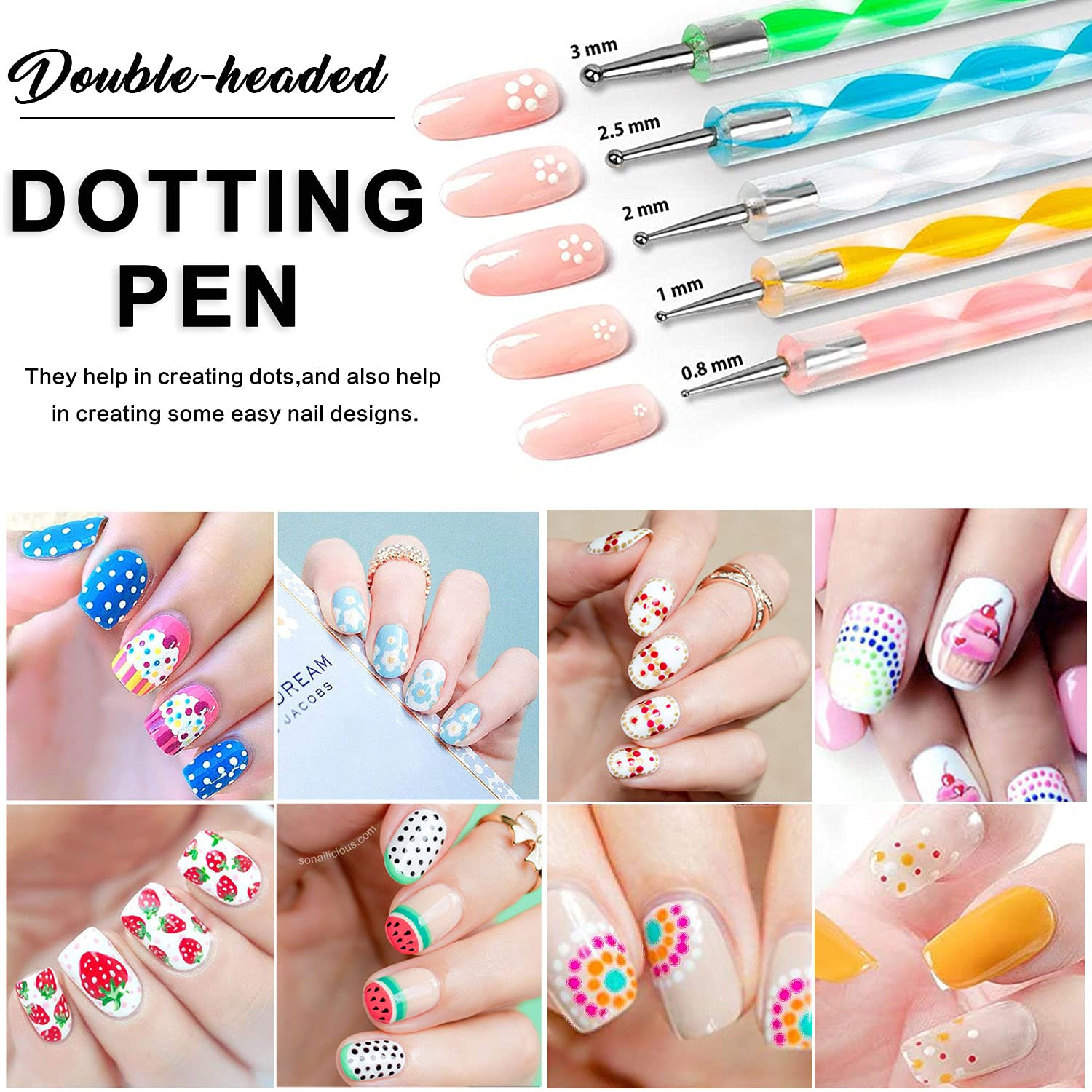 20Pcs Nail Art Design Tools, 15Pcs Brushes Kit with 5Pcs Dotting Pens, PINK