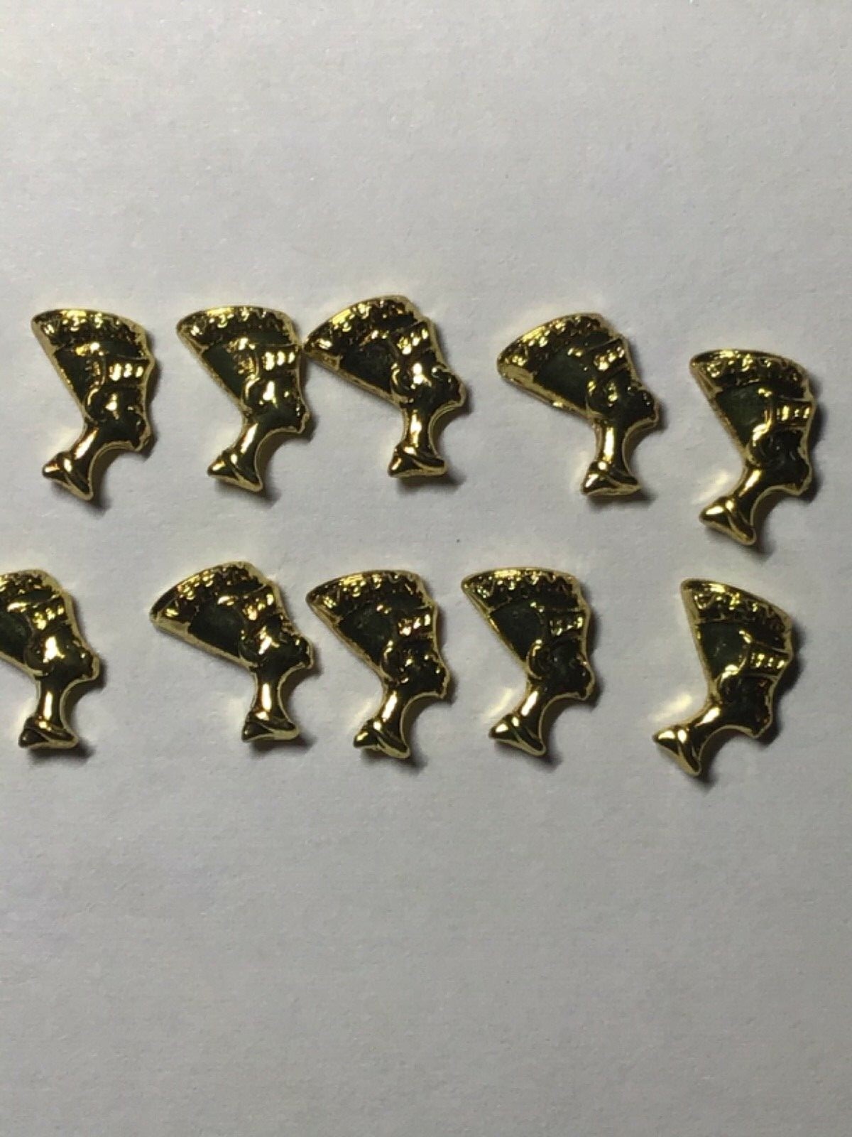 10 EGYPTIAN GOLD NAIL RIVET CHARM SET Queen Nefertiti Eye of Horus pharaoh cat