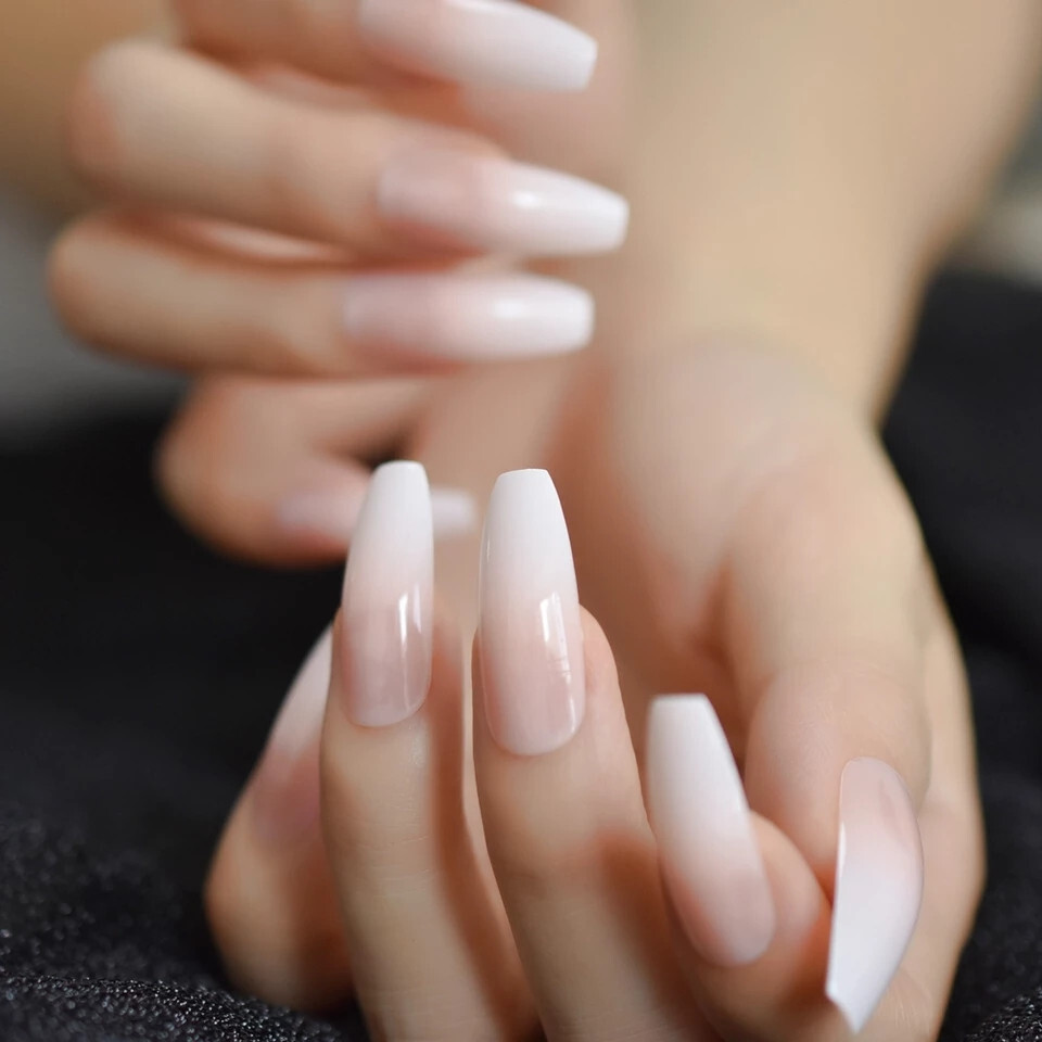 24 New Ombre French Press on Nails Kit w glue extra long coffin gradient