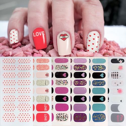 6 Sheets Valentine’s Day Nail Wraps Full Stickers Nail Valentine，6 Sheets