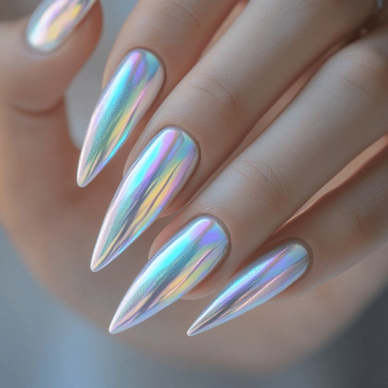 48 Pcs of Rainbow Aurora Electroplated High heeled Fake Nails Suitable for Women