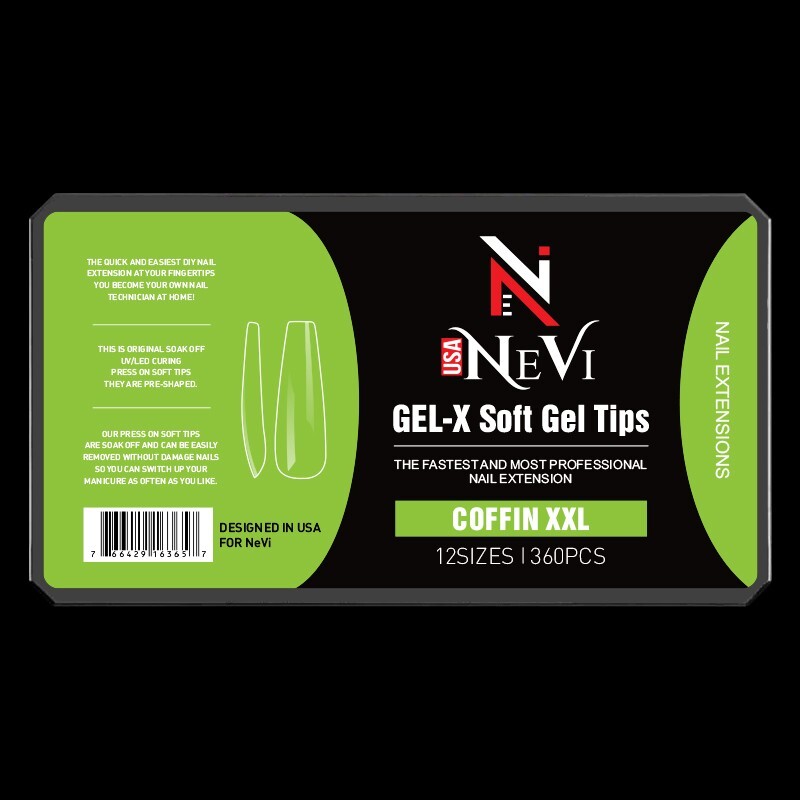 Nail Gel-X Natural Box of Tips 12 Size NeVi USA (Coffin XXL )