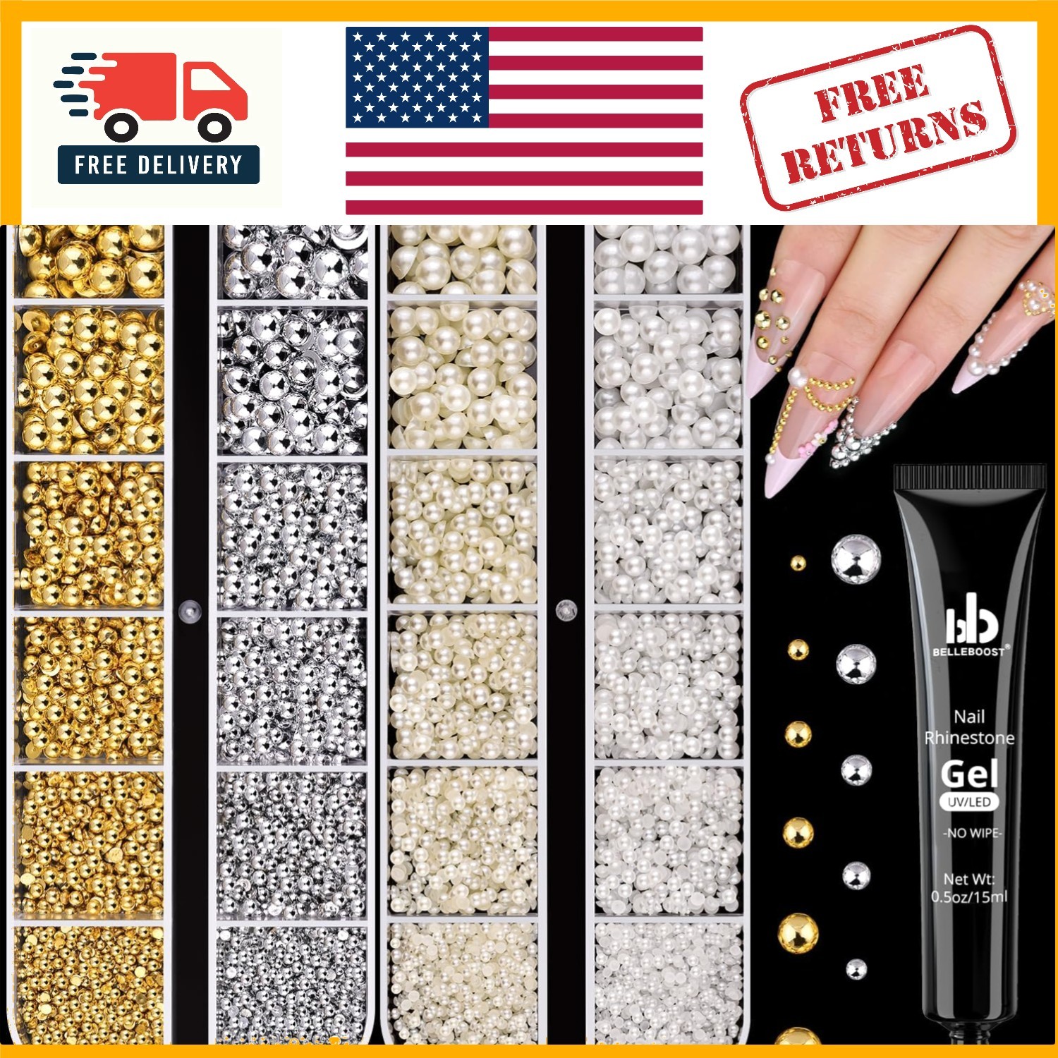 Elegant Nail Art Pearls & Adhesive Glue – 15 Durable Beads for Creative Projects