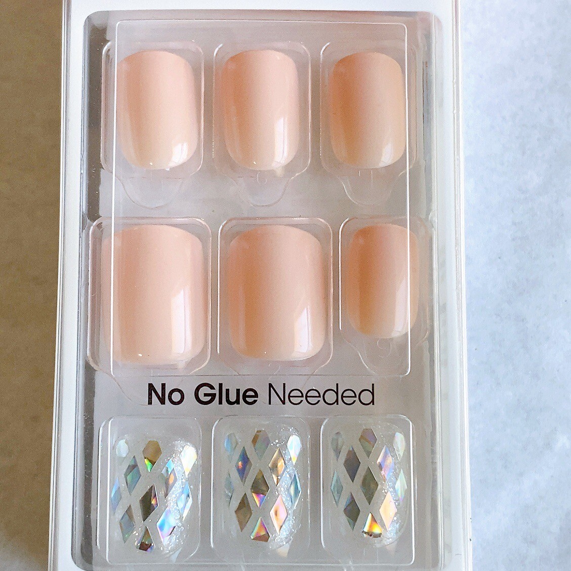 Impress Press On Manicure Nails Squoval Beige Blush Silver Sparkle Neutral